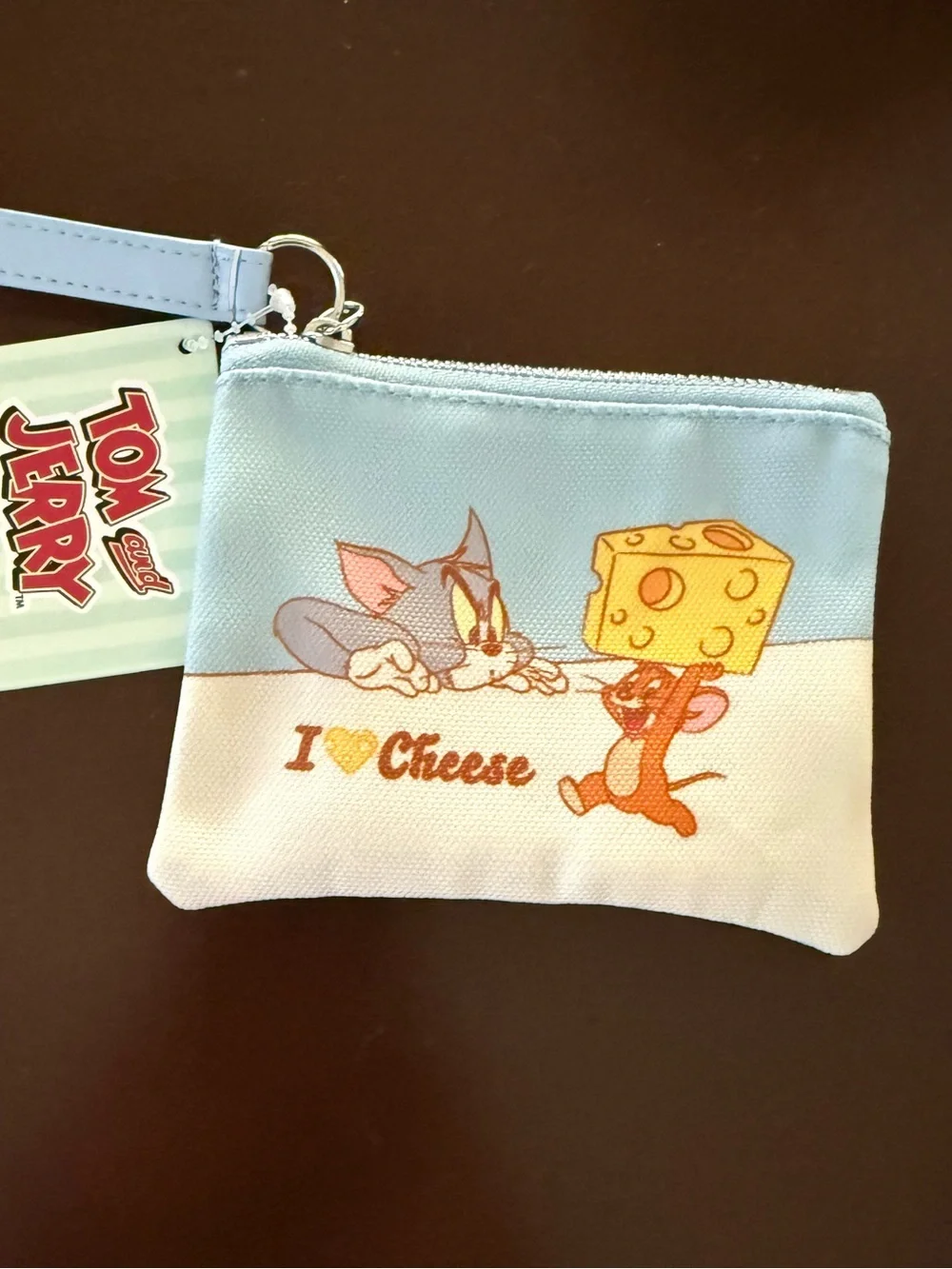 Tom and Jerry Blue 'I ♥ Cheese' Wristlet Coin Purse *NEW